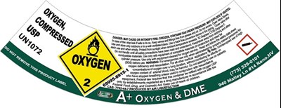 A+ Oxygen   Dme Oxygen Label 1